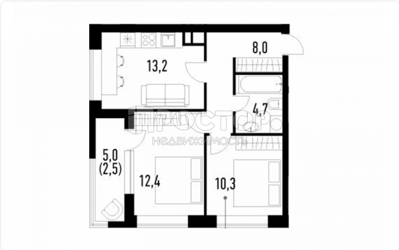 2-комнатная квартира, 51.1 м² - фото 5