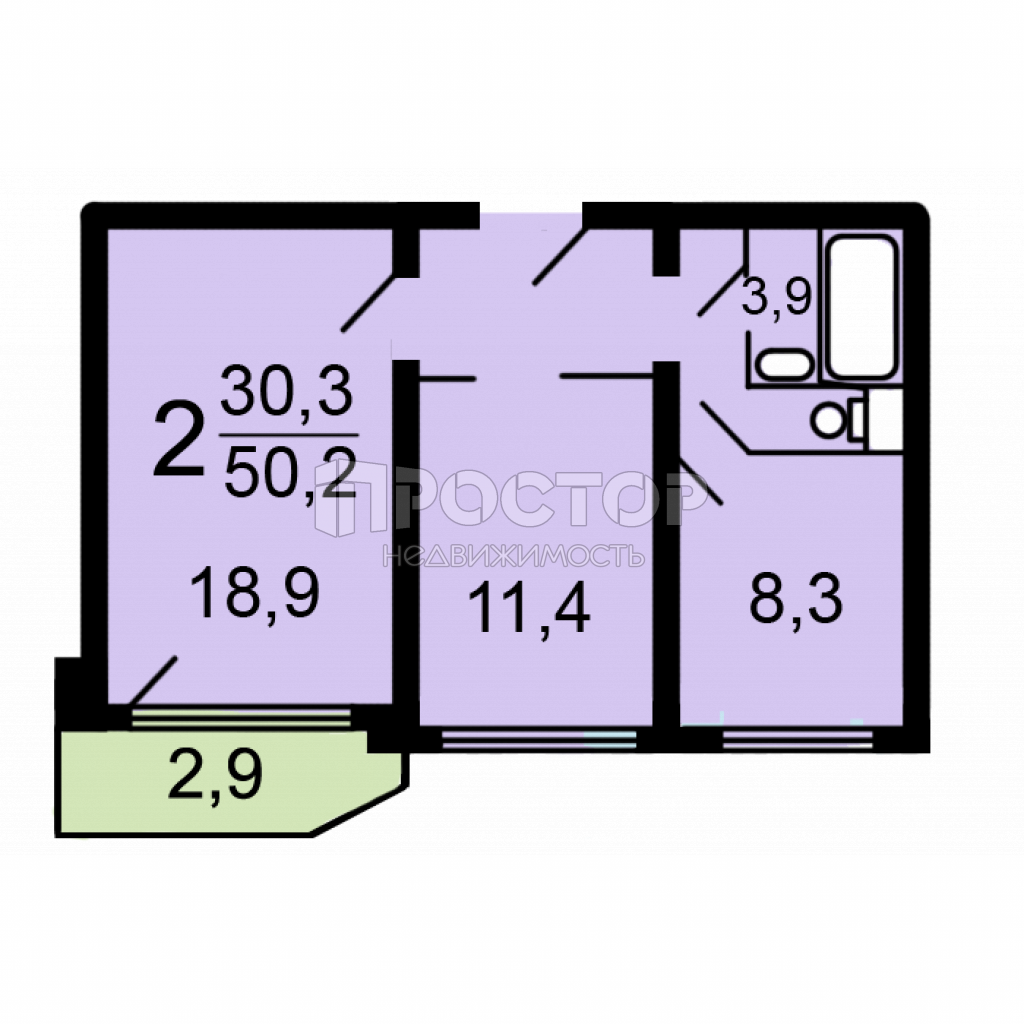 2-комнатная квартира, 50.2 м² - фото 12