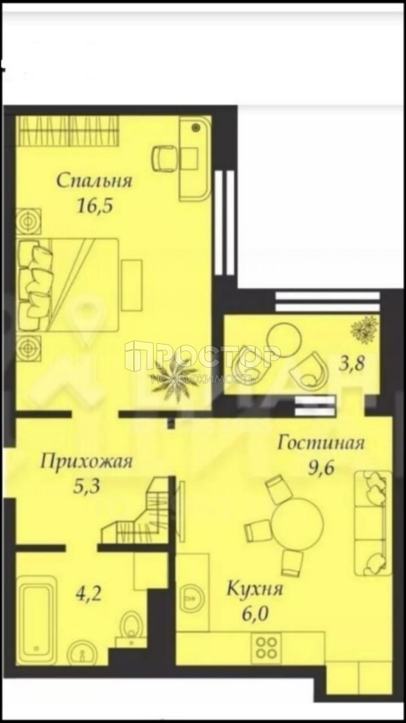 2-комнатная квартира, 43.9 м² - фото 2