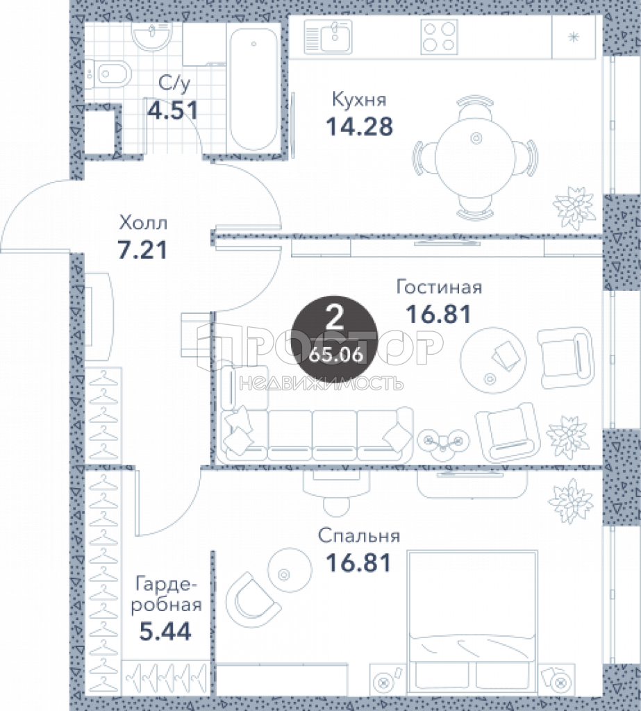 2-комнатная квартира, 65.06 м² - фото 10