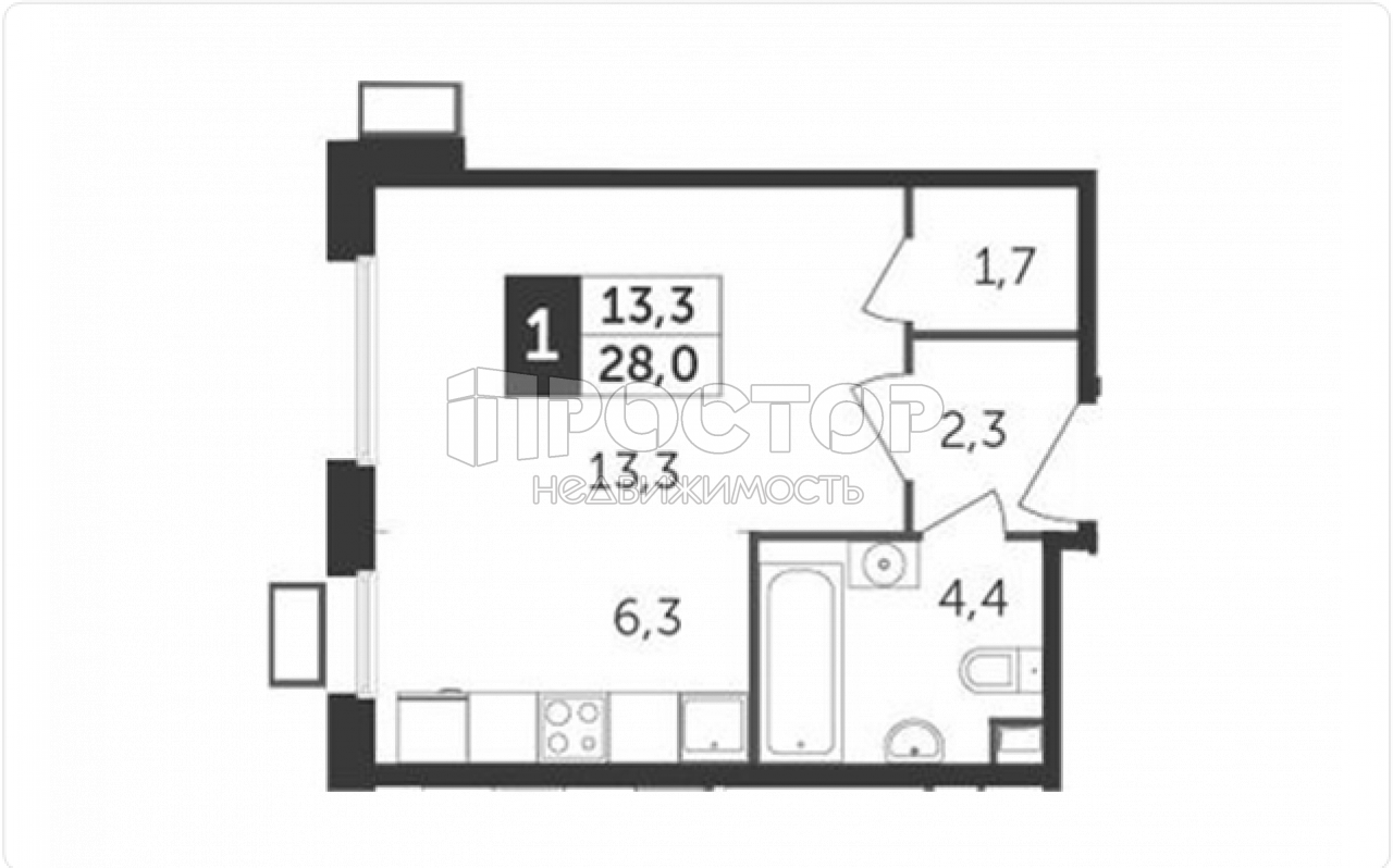 Студия, 28 м² - фото 3