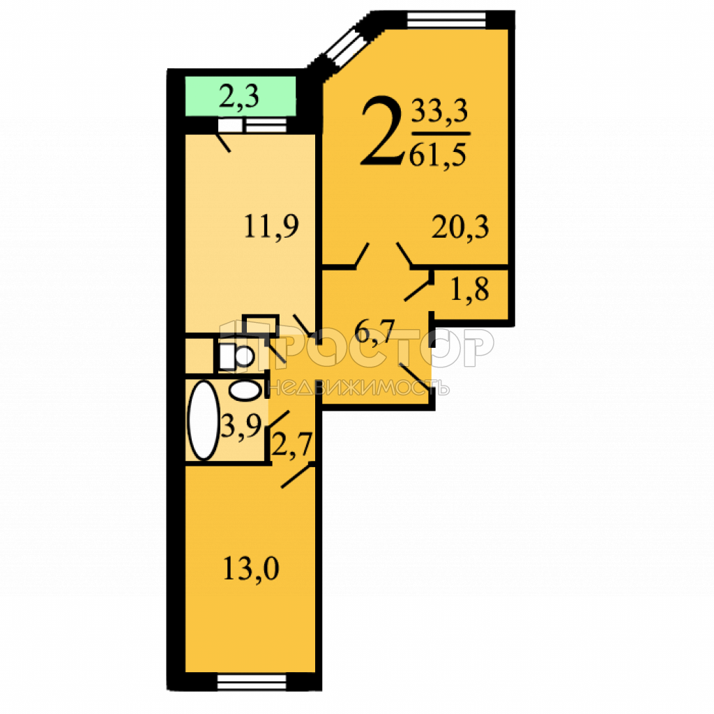 2-комнатная квартира, 61.5 м² - фото 7