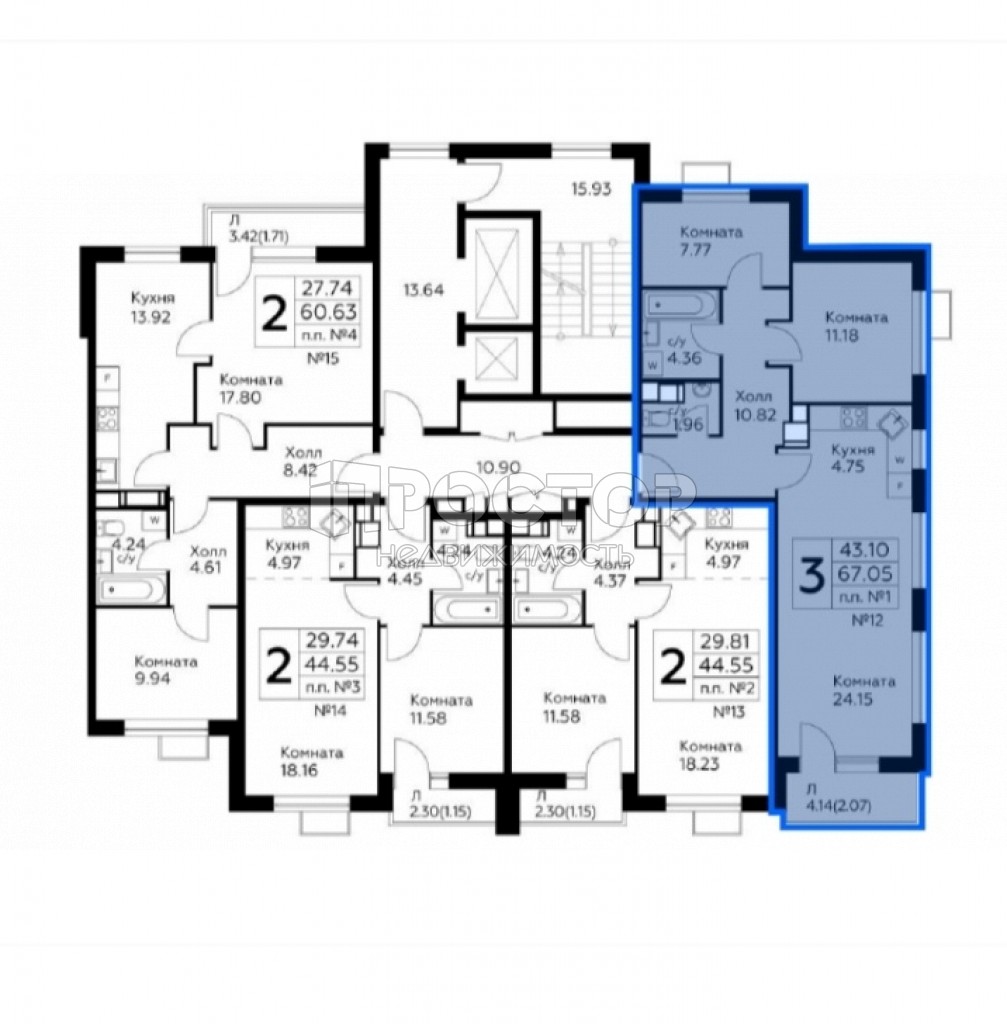 2-комнатная квартира, 67.05 м² - фото 3