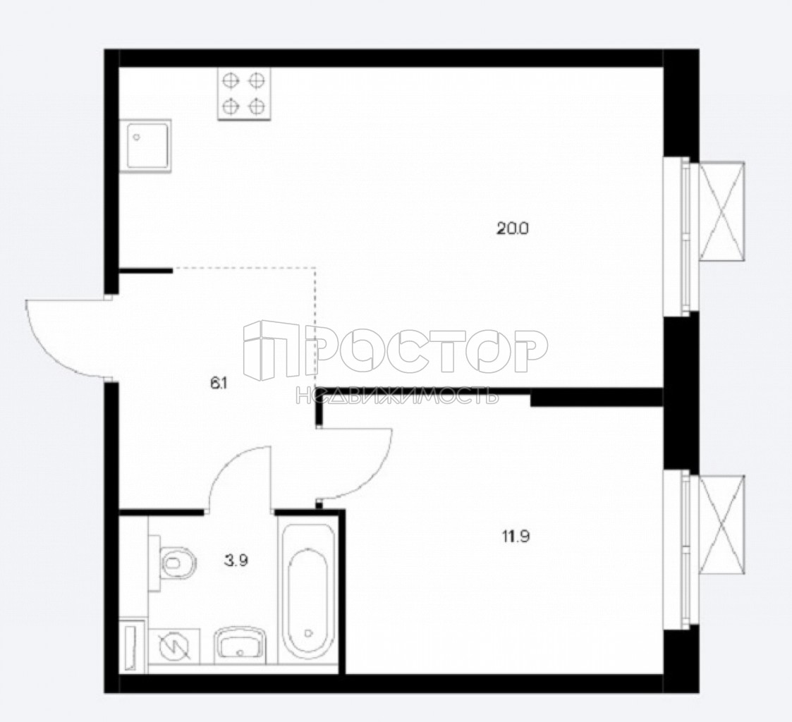 1-комнатная квартира, 41.9 м² - фото 4