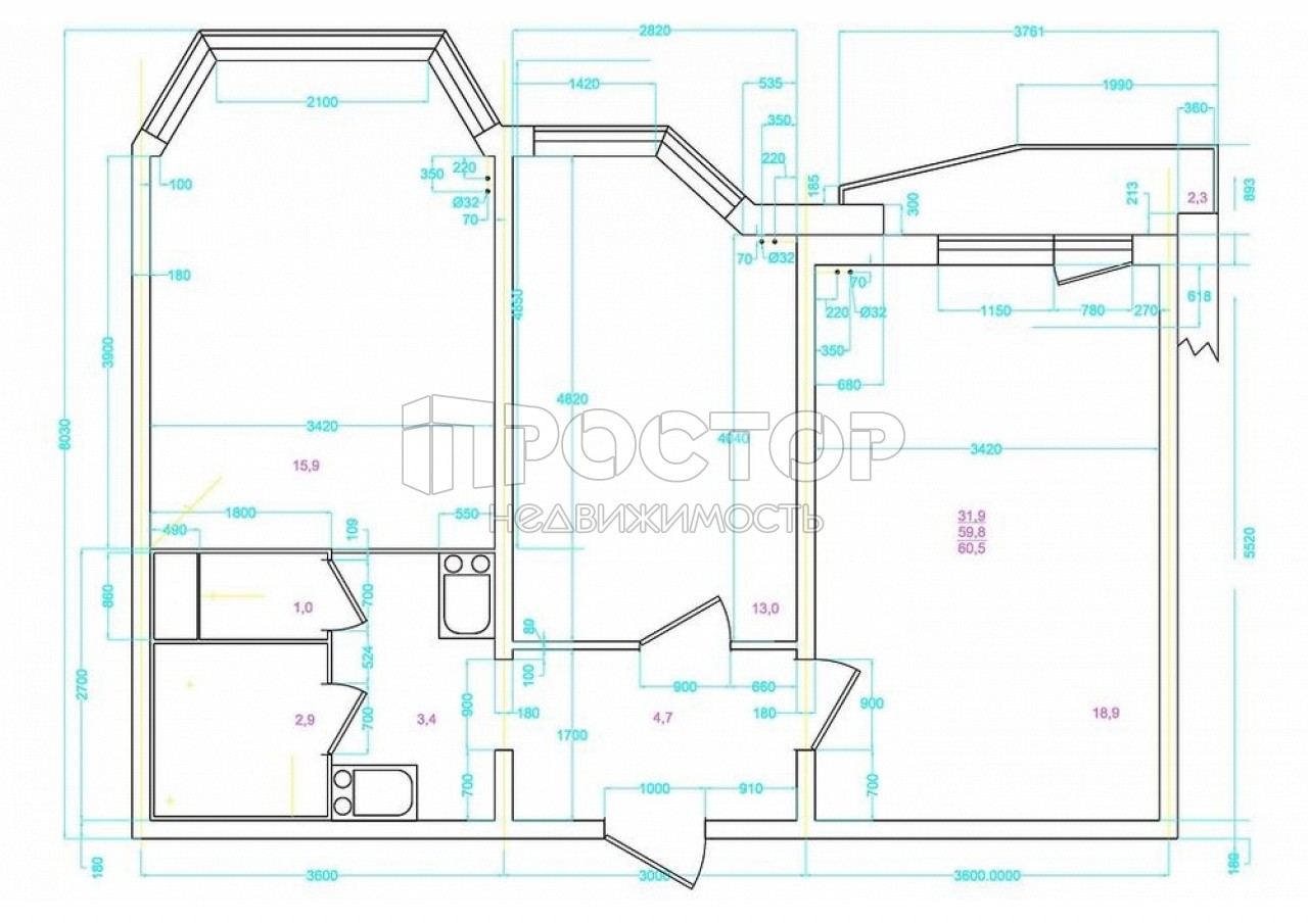 2-комнатная квартира, 60 м² - фото 9