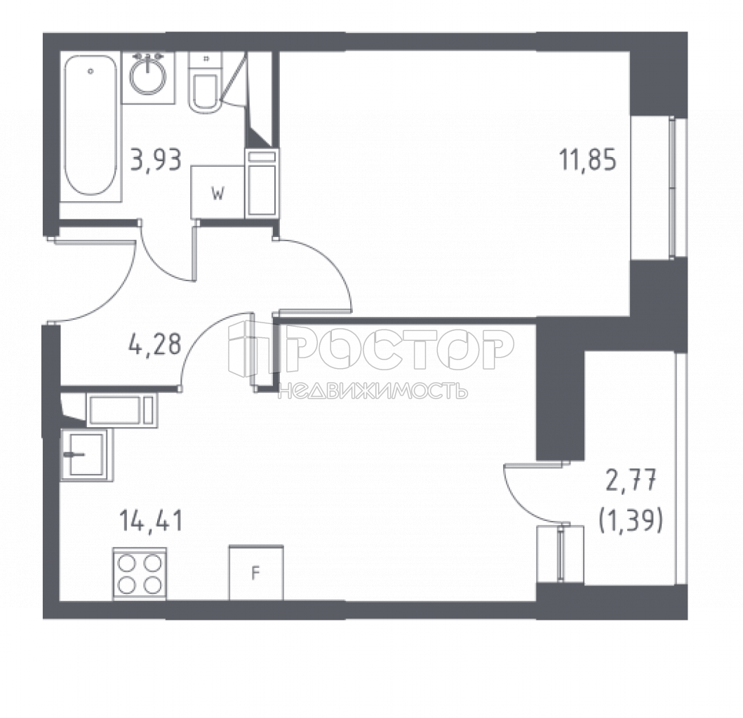 1-комнатная квартира, 36.6 м² - фото 6