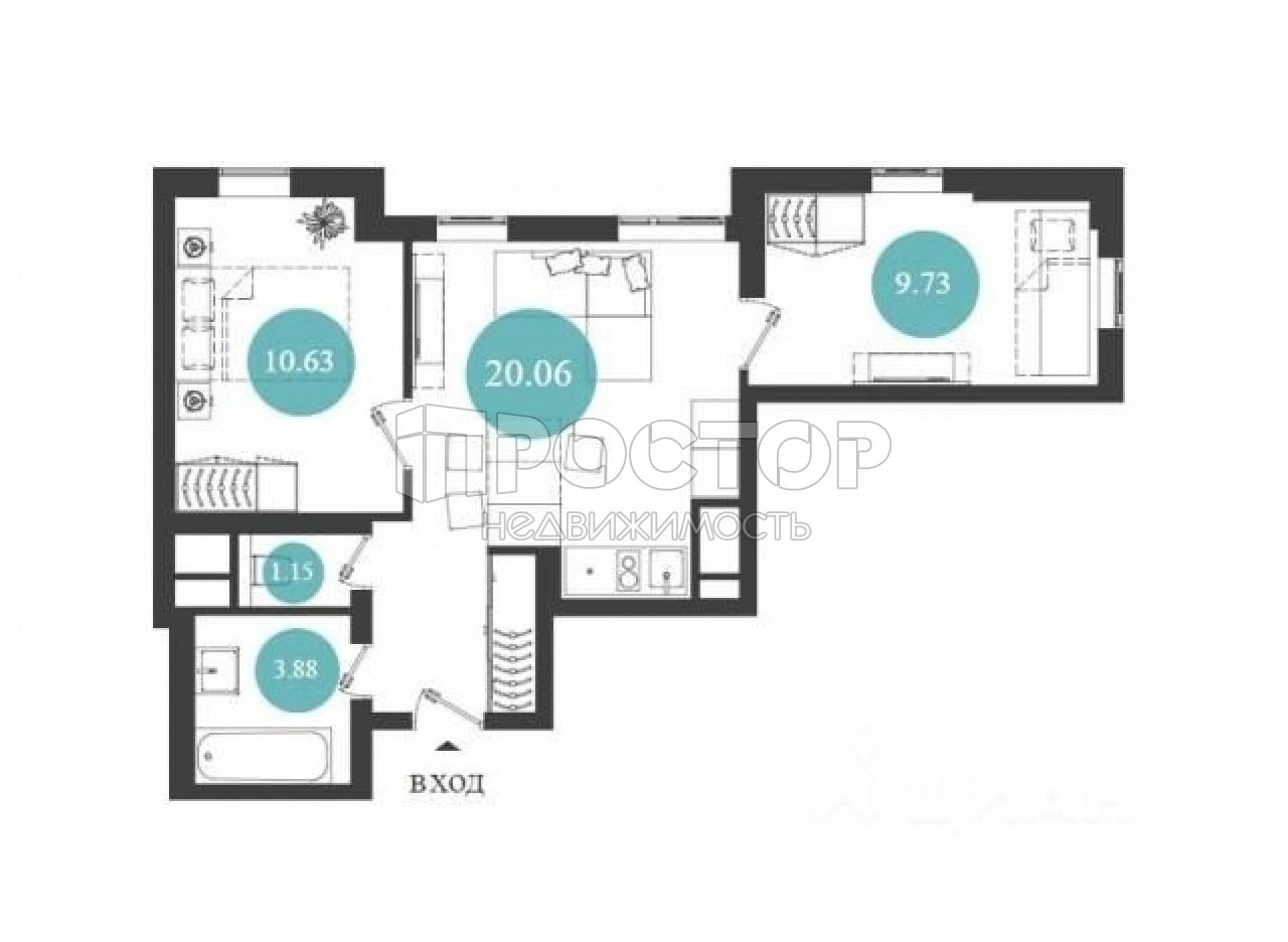 2-комнатная квартира, 47 м² - фото 8