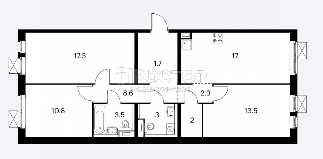 3-комнатная квартира, 79.7 м² - фото 8