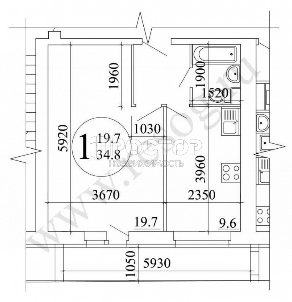 1-комнатная квартира, 35 м² - фото 12