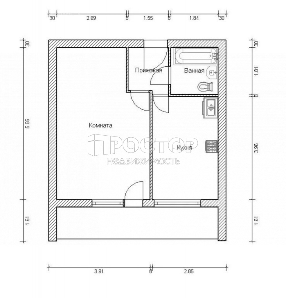 1-комнатная квартира, 35 м² - фото 11