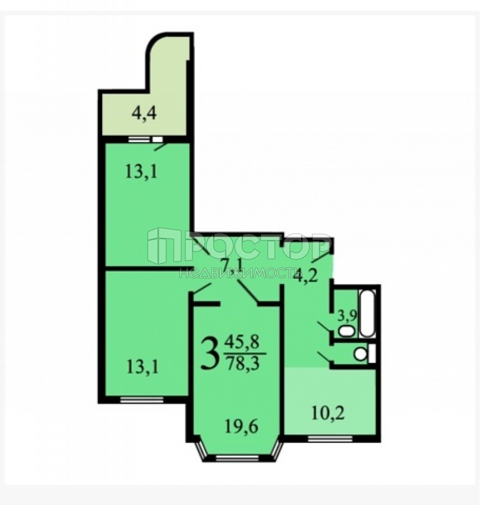 3-комнатная квартира, 78 м² - фото 18