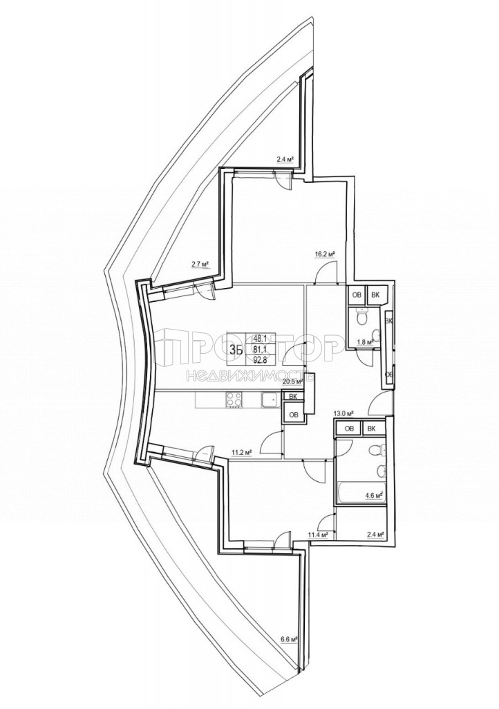 3-комнатная квартира, 92.8 м² - фото 19