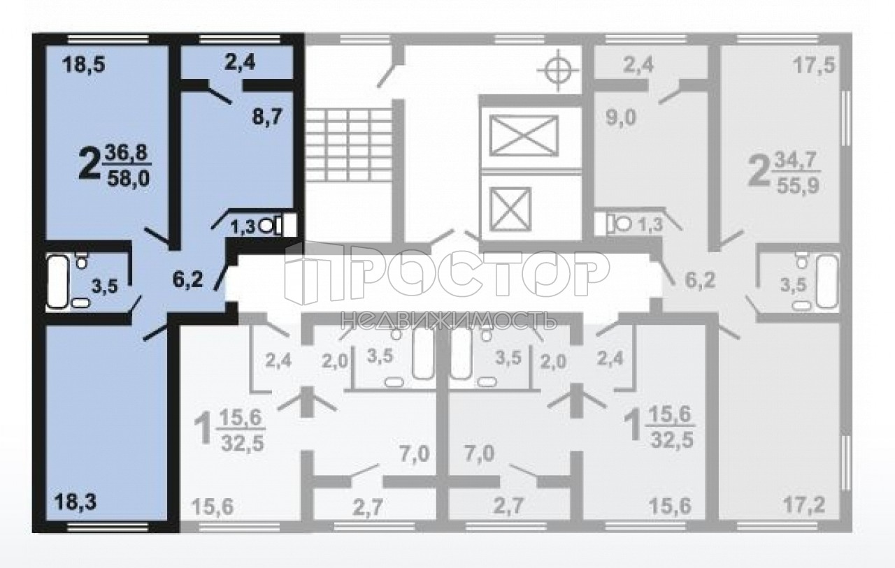 2-комнатная квартира, 56.8 м² - фото 6