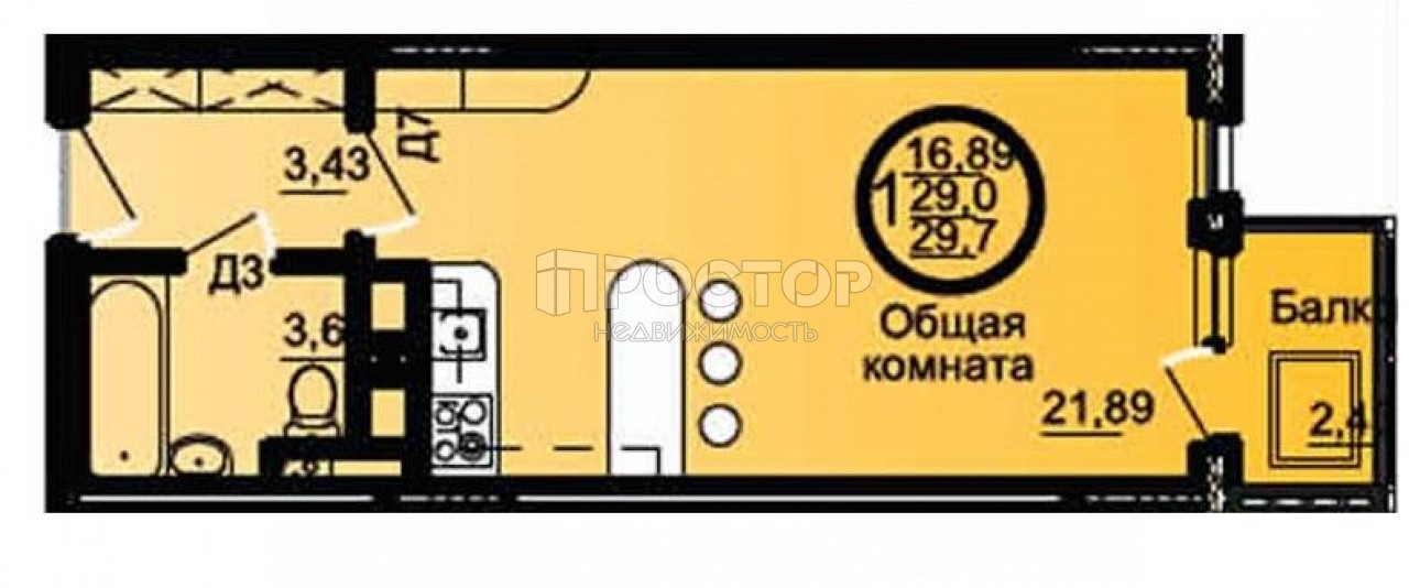 Студия, 30.7 м² - фото 4