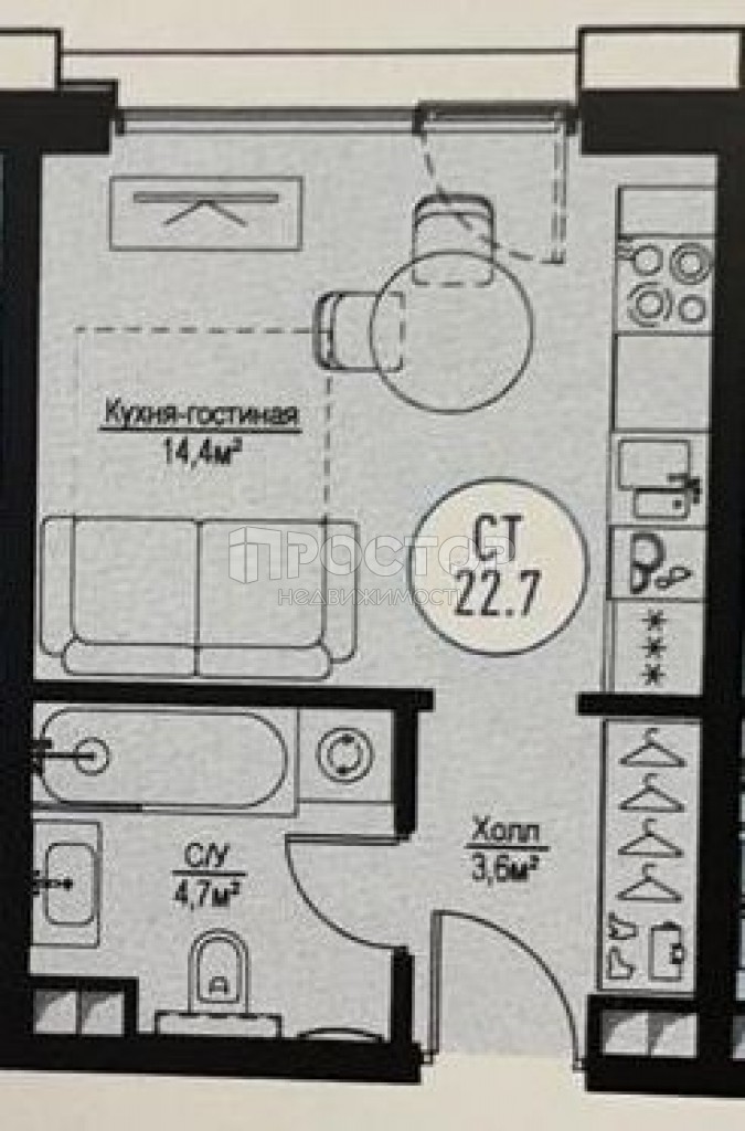 Студия, 22.7 м² - фото 4