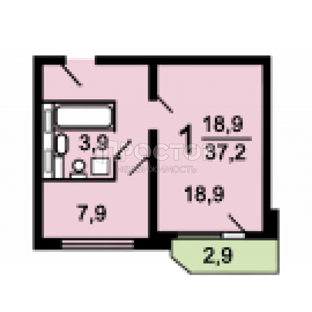 1-комнатная квартира, 38.6 м² - фото 26