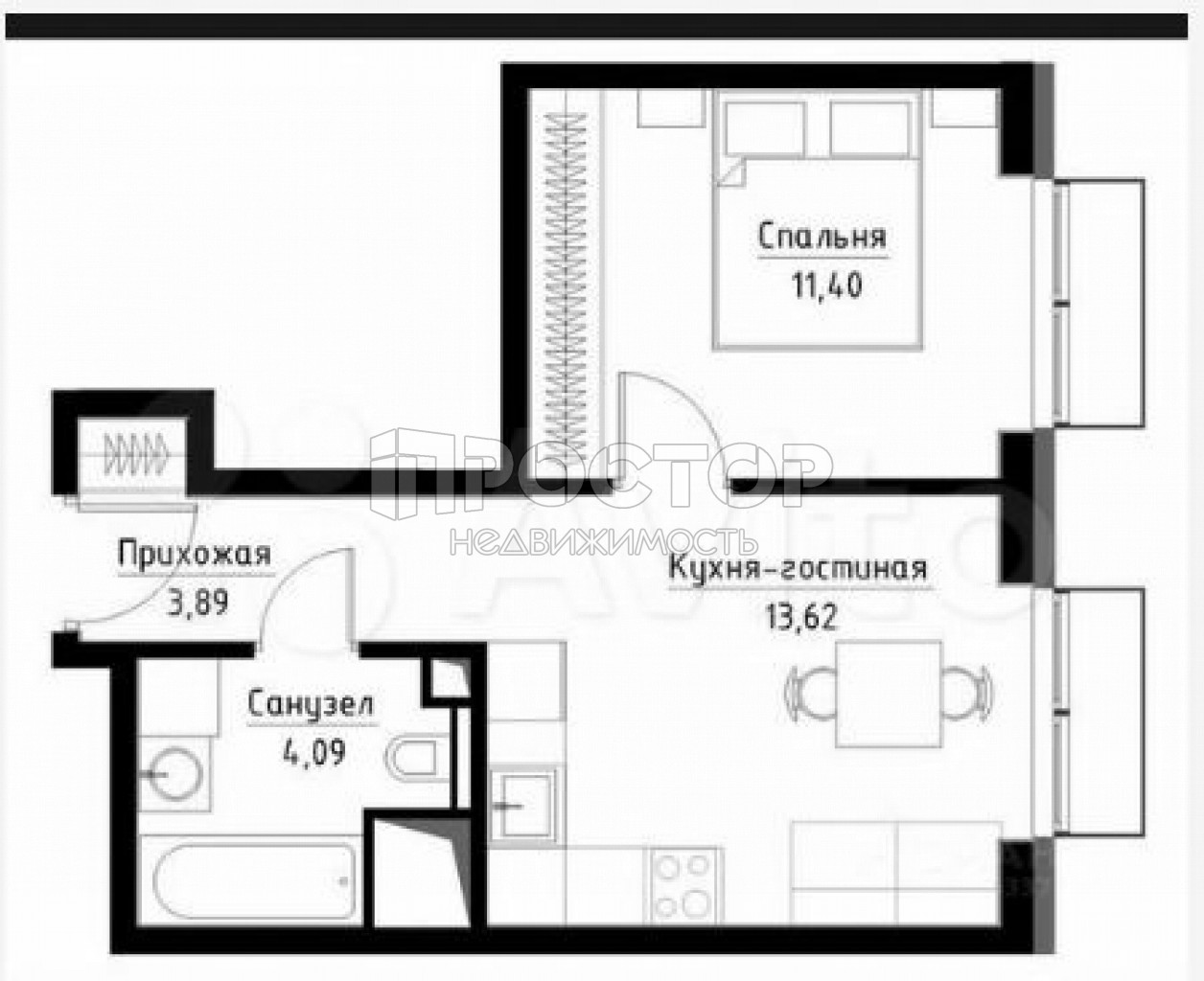 2-комнатная квартира, 33 м² - фото 3