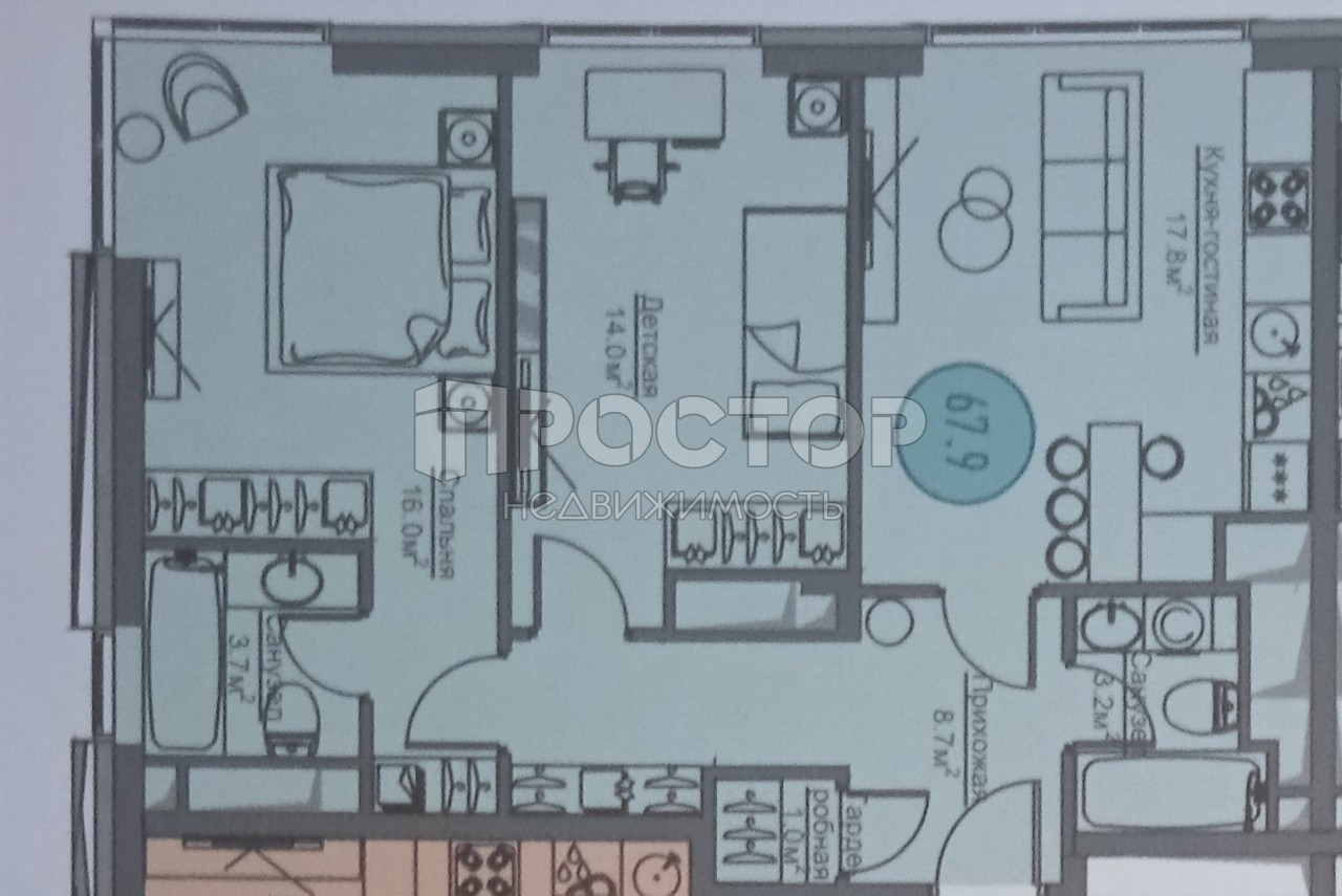 3-комнатная квартира, 69 м² - фото 5