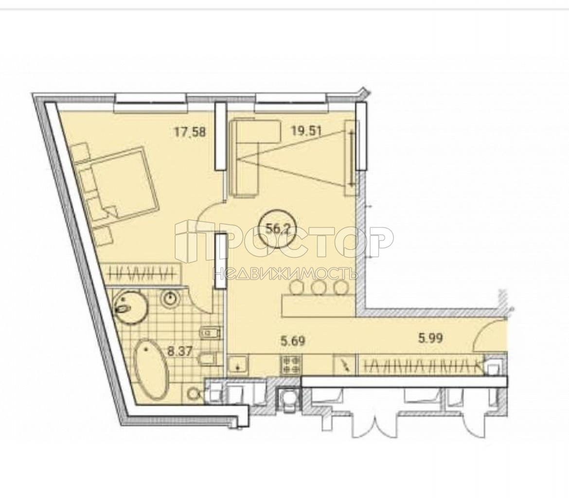 2-комнатная квартира, 56.2 м² - фото 11