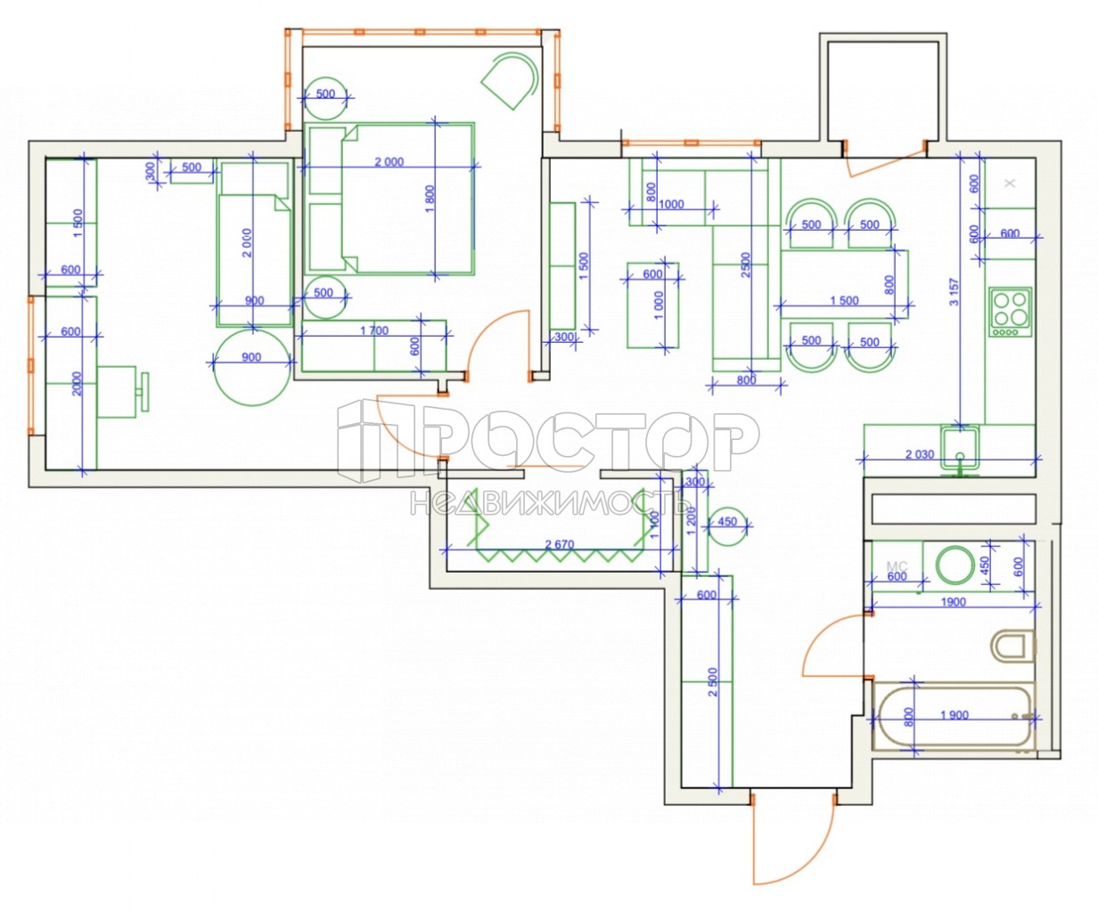 2-комнатная квартира, 67.9 м² - фото 16