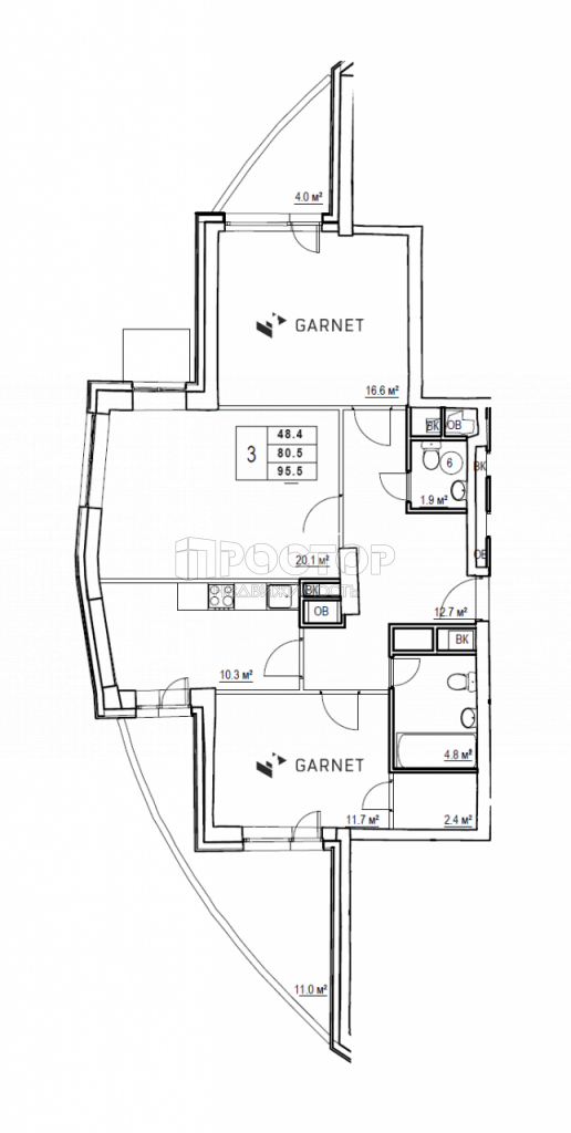 3-комнатная квартира, 92.8 м² - фото 13