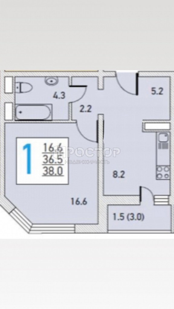 1-комнатная квартира, 36.8 м² - фото 11