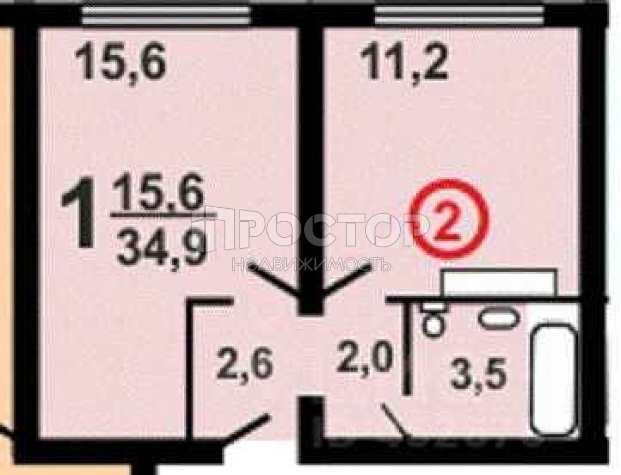 1-комнатная квартира, 34.7 м² - фото 10