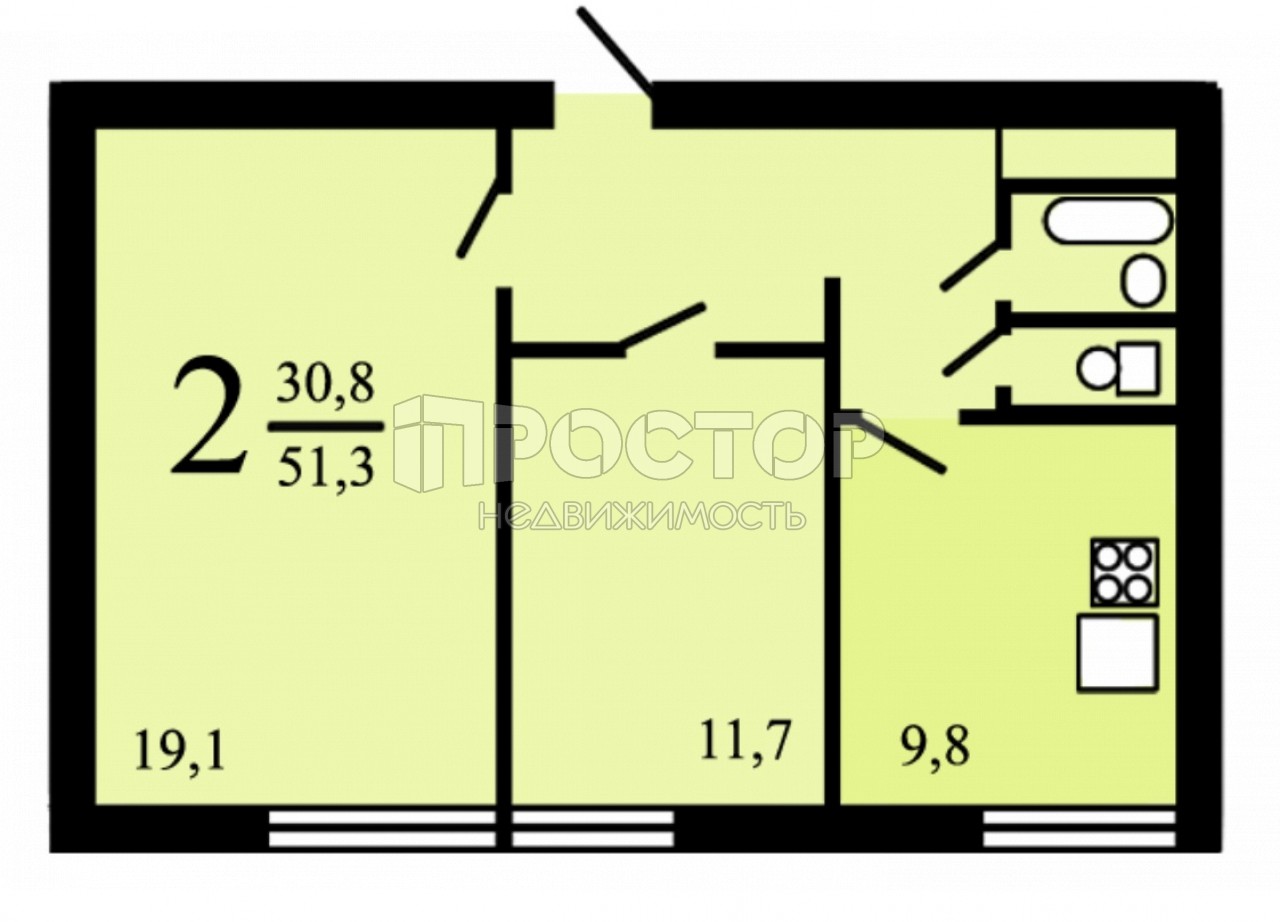 2-комнатная квартира, 51.3 м² - фото 7