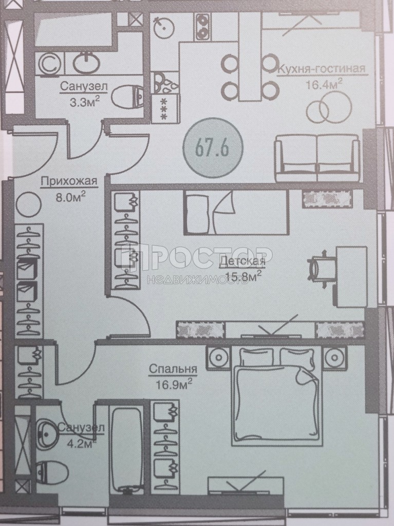 3-комнатная квартира, 69 м² - фото 4