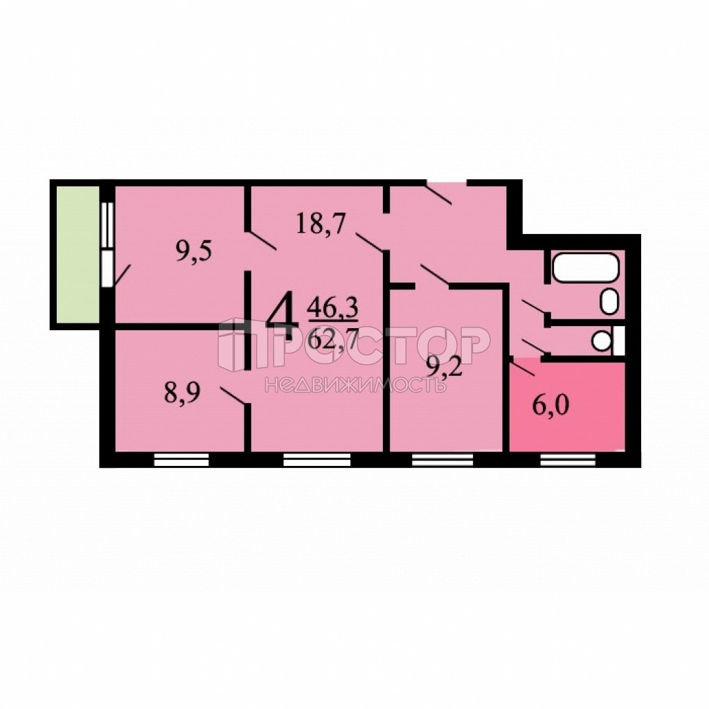 4-комнатная квартира, 63 м² - фото 15