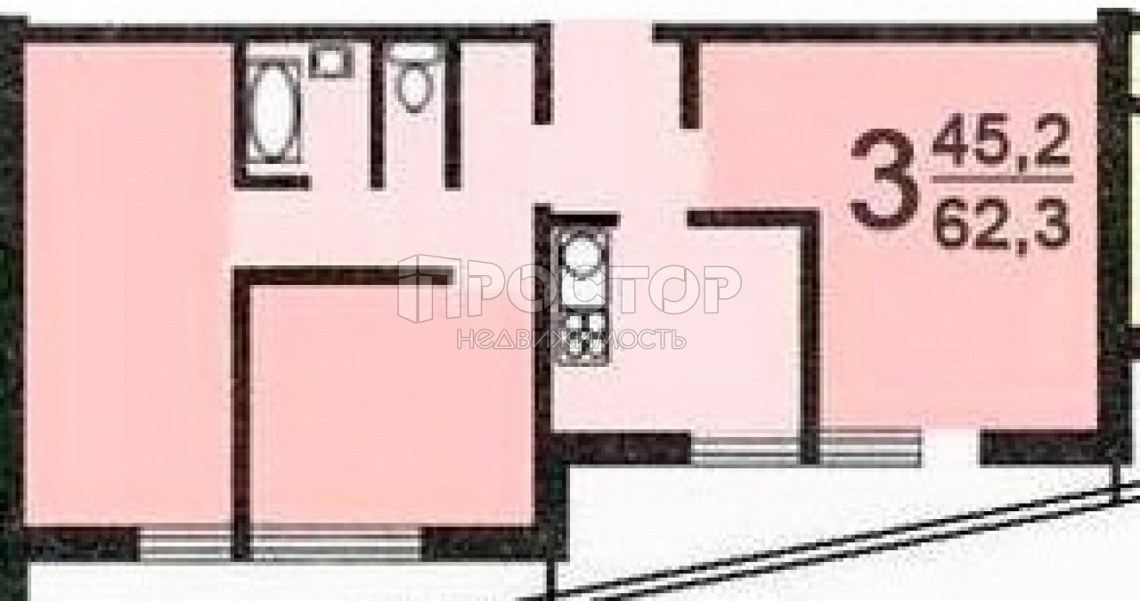 3-комнатная квартира, 63 м² - фото 2