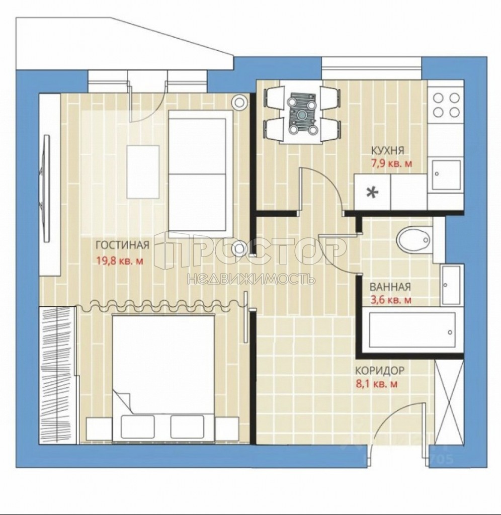 1-комнатная квартира, 39.2 м² - фото 5