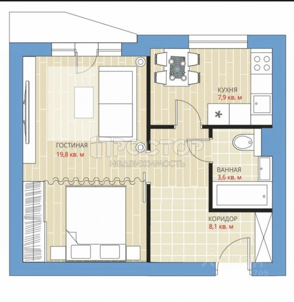 1-комнатная квартира, 38.3 м² - фото 2