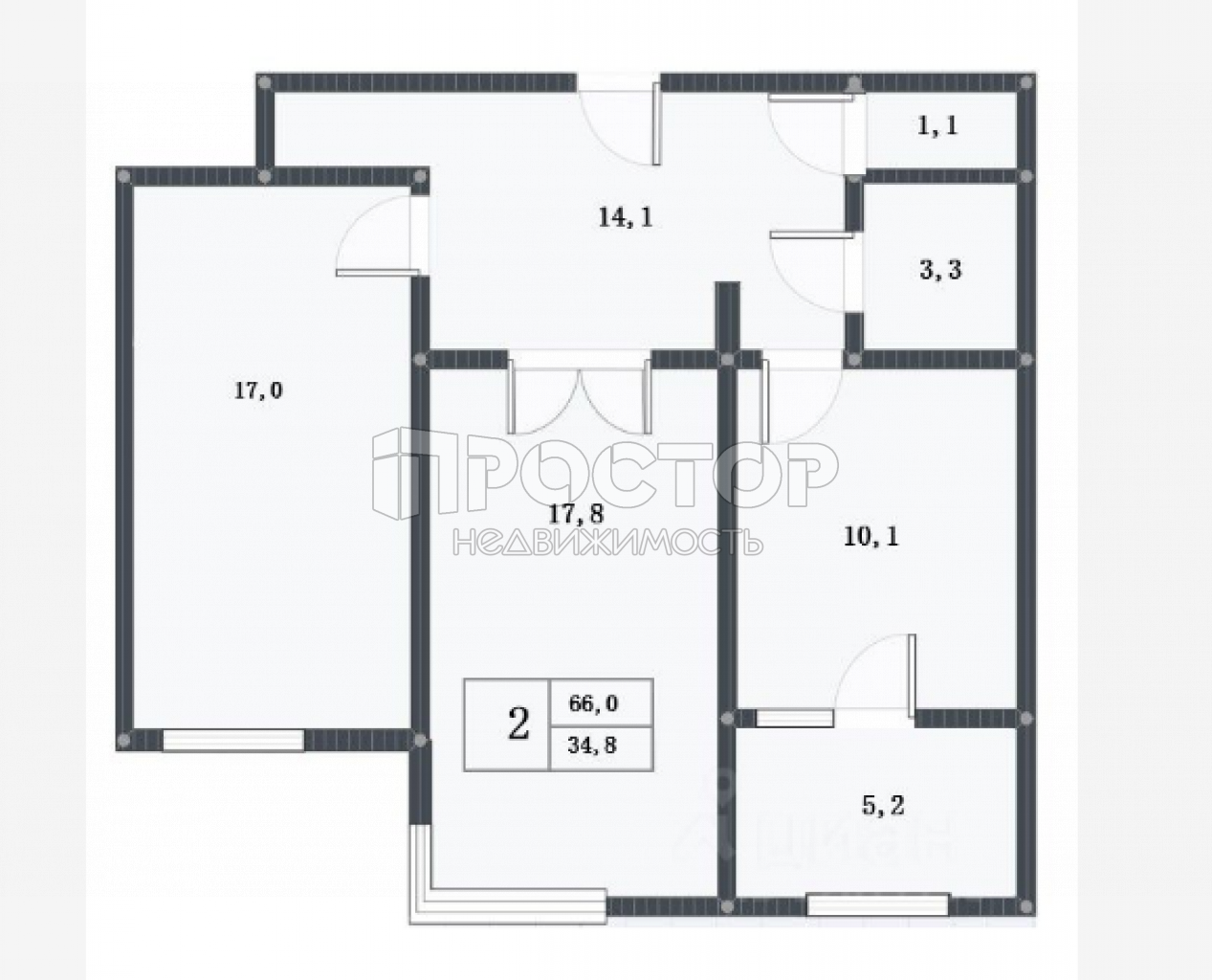 2-комнатная квартира, 66 м² - фото 16