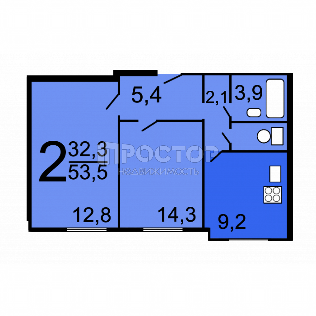 2-комнатная квартира, 53.5 м² - фото 11