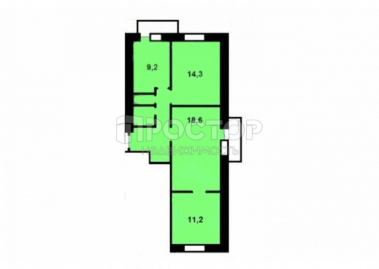 3-комнатная квартира, 64.2 м² - фото 2