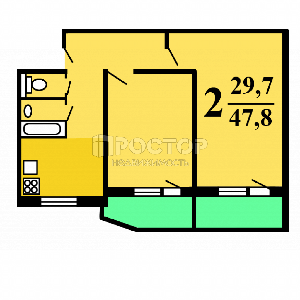 2-комнатная квартира, 48.4 м² - фото 6