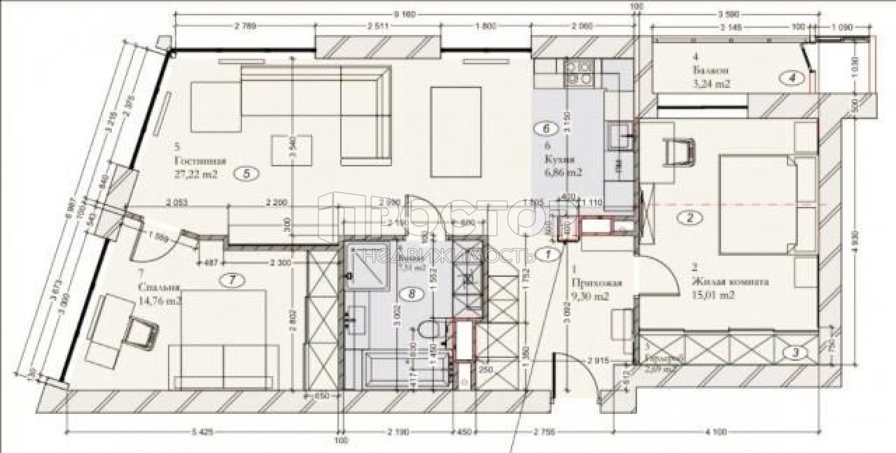 3-комнатная квартира, 84 м² - фото 28