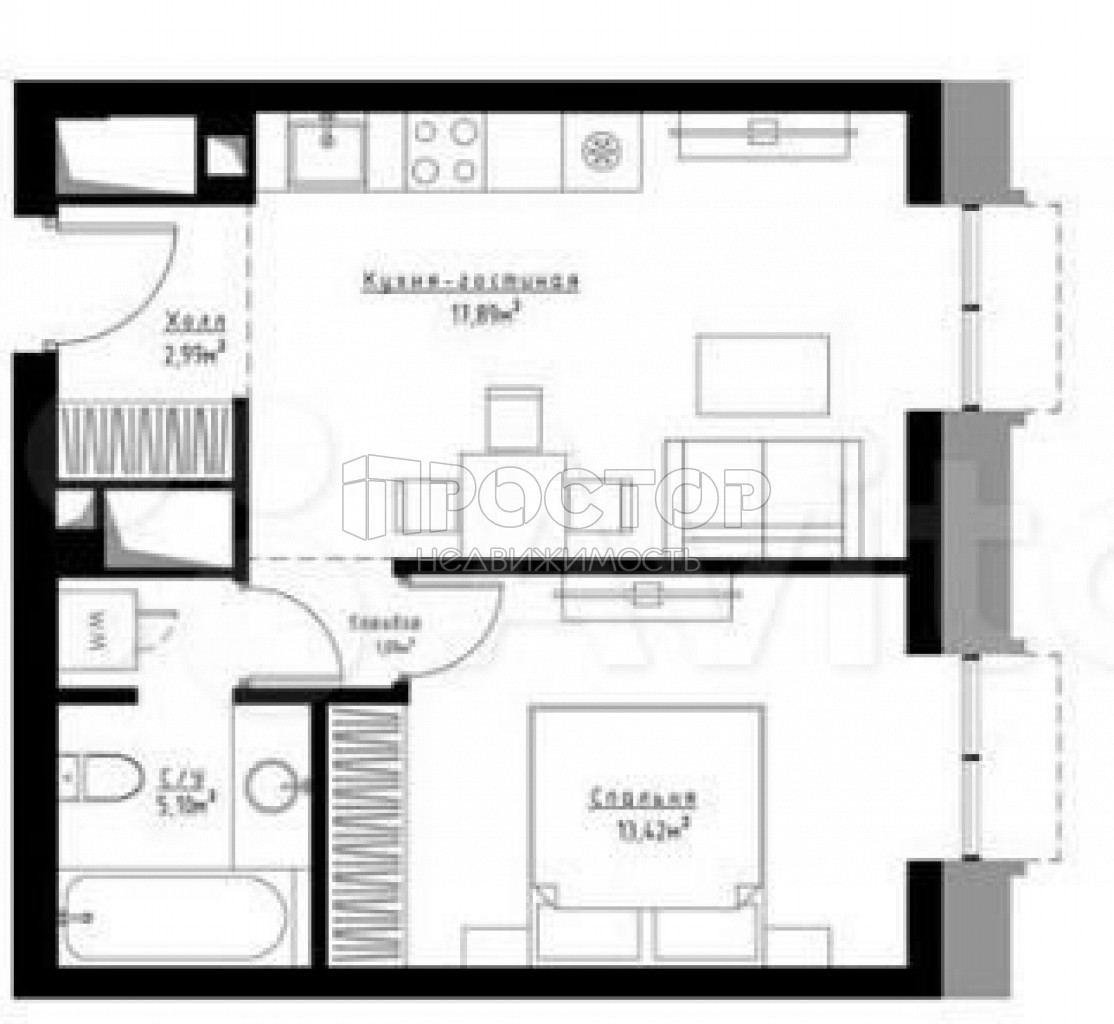 2-комнатная квартира, 39.3 м² - фото 2