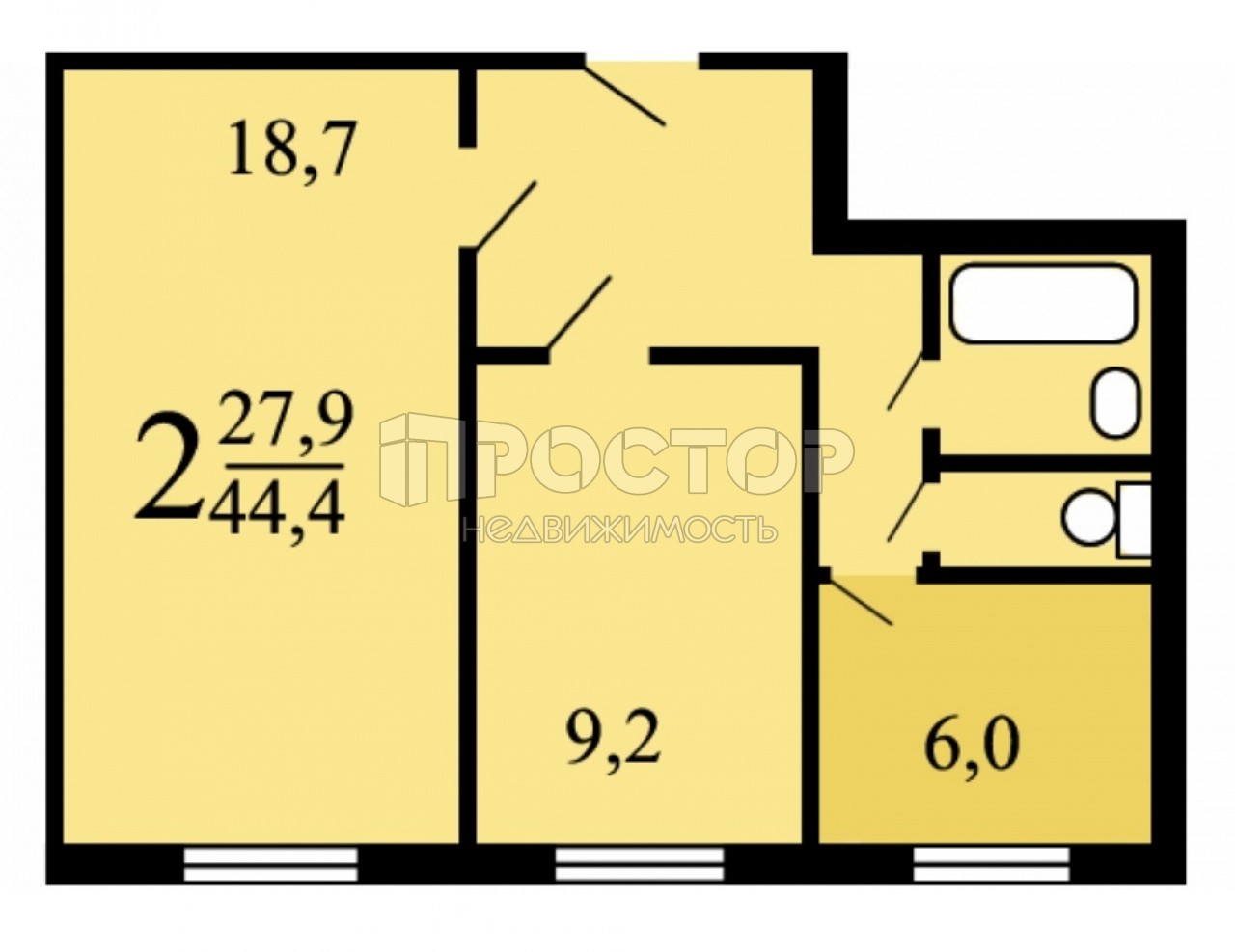 2-комнатная квартира, 44.4 м² - фото 14