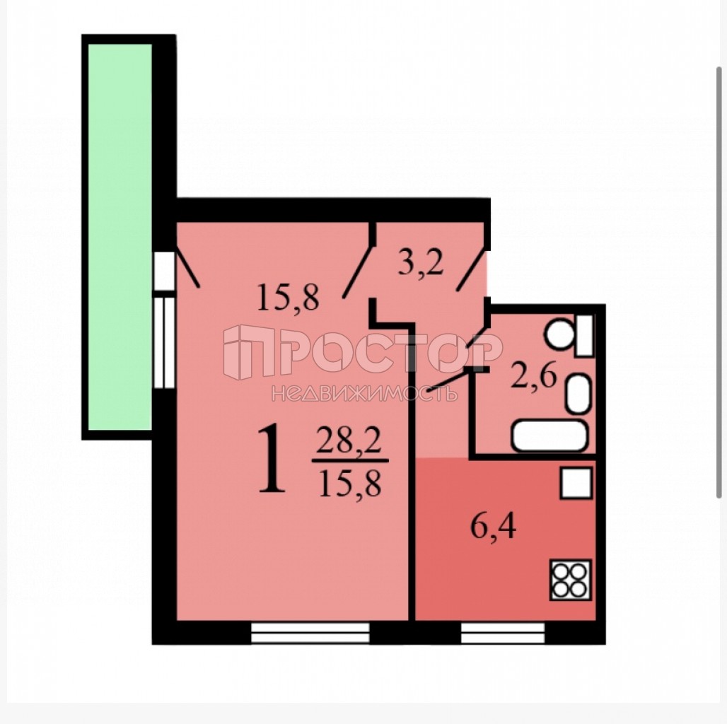 1-комнатная квартира, 30 м² - фото 4