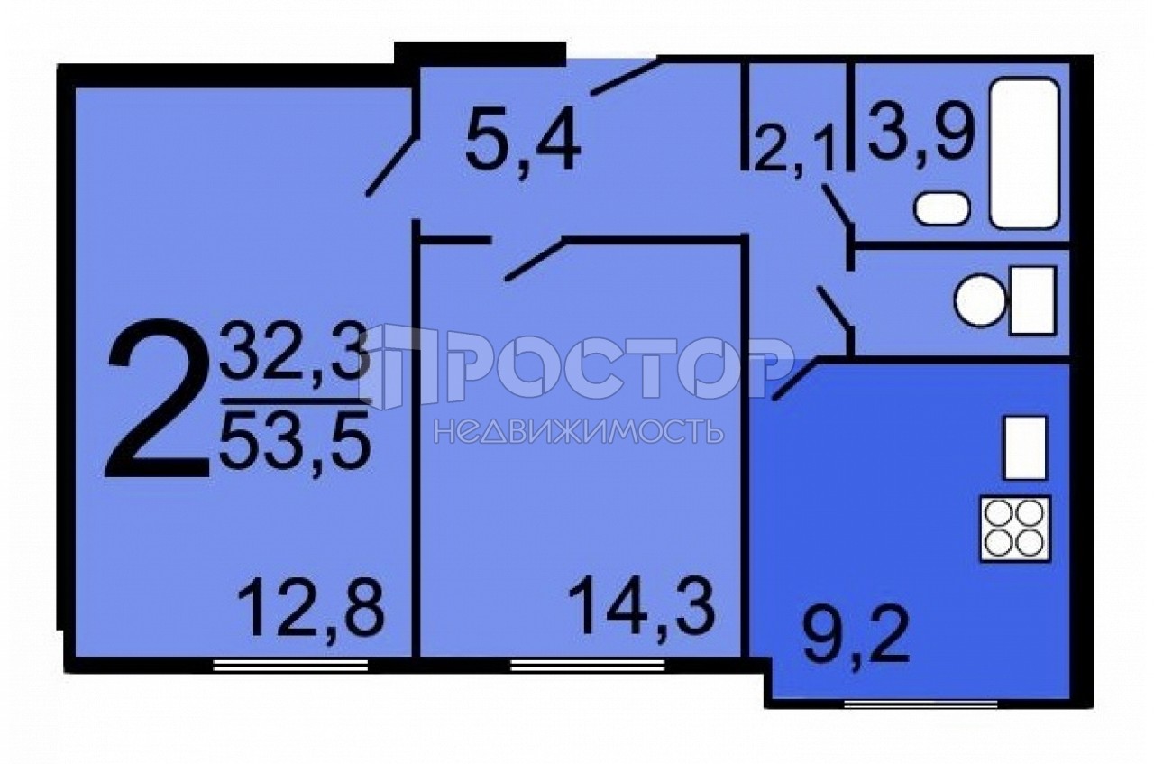 2-комнатная квартира, 53.5 м² - фото 22