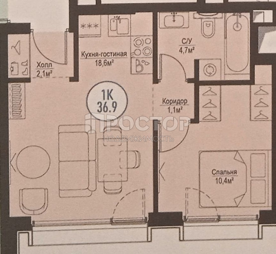 2-комнатная квартира, 37 м² - фото 4