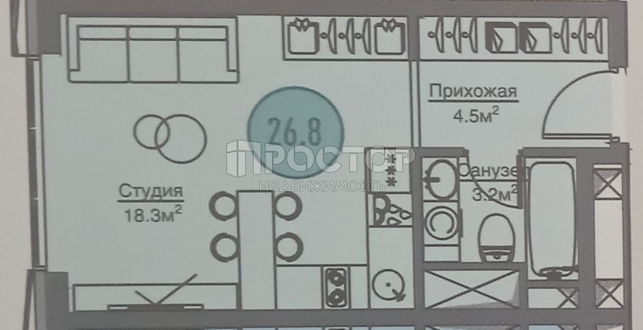 Студия, 26.8 м² - фото 3