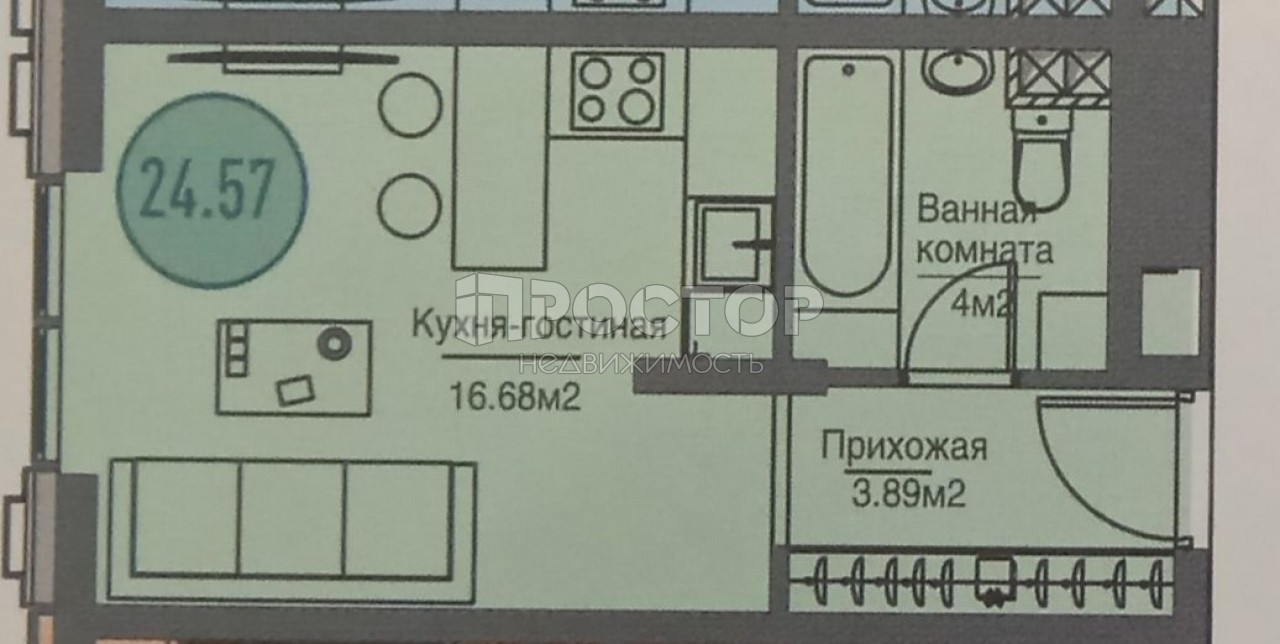 Студия, 24.57 м² - фото 4