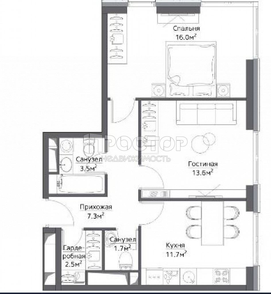 2-комнатная квартира, 60 м² - фото 6