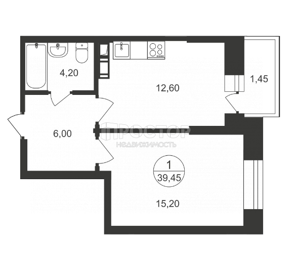 1-комнатная квартира, 40 м² - фото 5