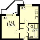 1-комнатная квартира, 35 м² - фото 8