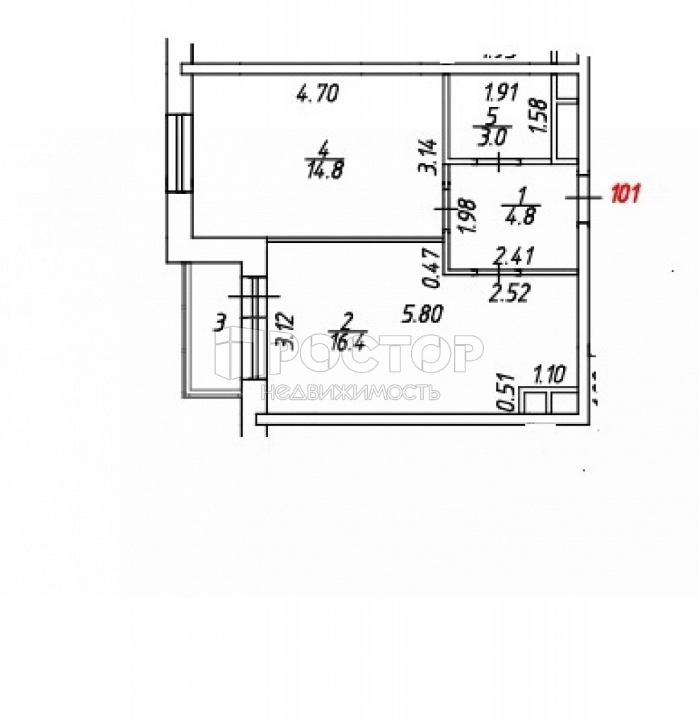 1-комнатная квартира, 39 м² - фото 3