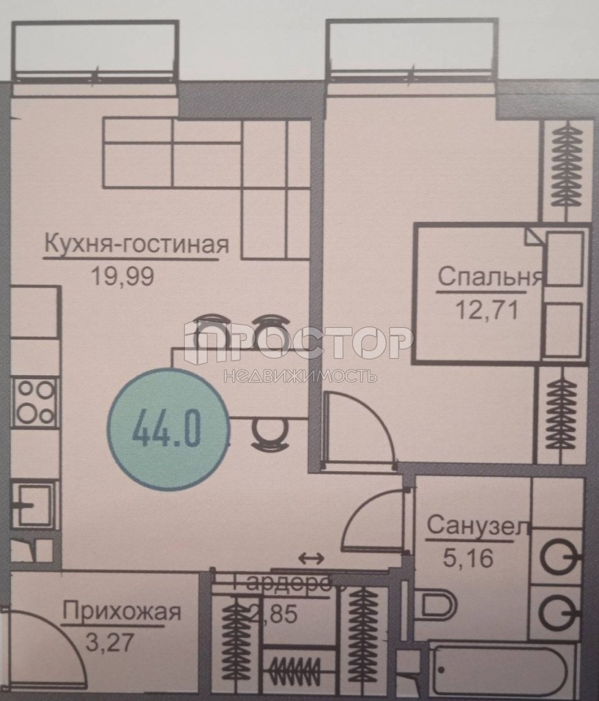 2-комнатная квартира, 44 м² - фото 5